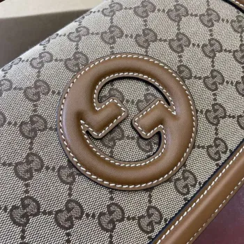 Gucci 815714 Gucci Blondie Malá Taška s Horním Uchem Béžová tmavě hnědá plátno