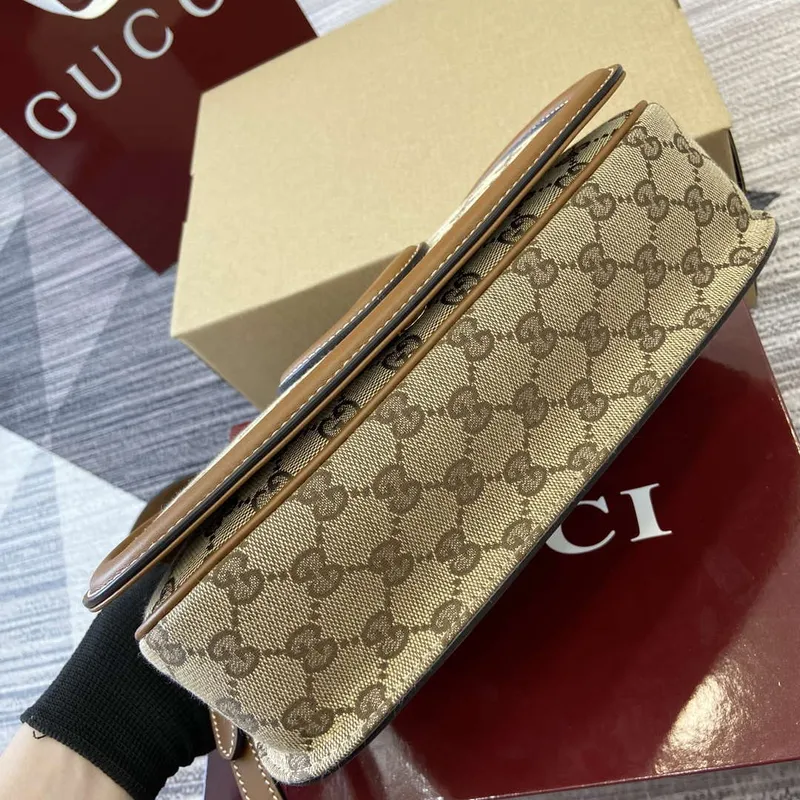 Gucci 815714 Gucci Blondie Malá Taška s Horním Uchem Béžová tmavě hnědá plátno