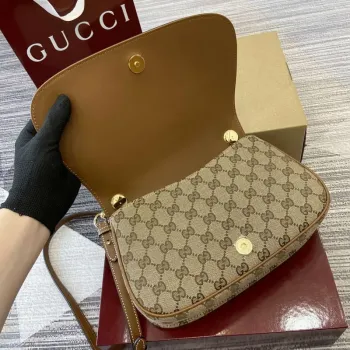Gucci 815714 Gucci Blondie Malá Taška s Horním Uchem Béžová tmavě hnědá plátno