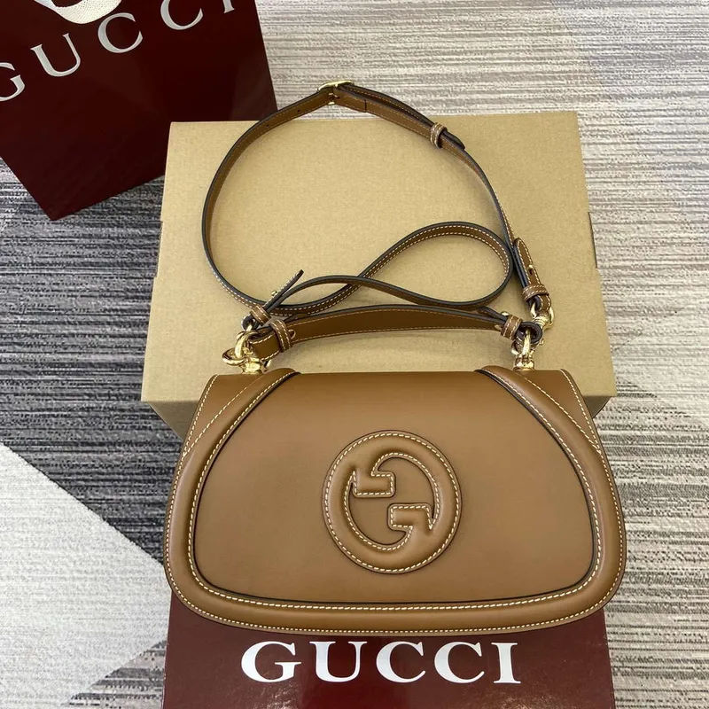 Gucci 815714 Gucci Blondie Malá Taška s Horním Uchem Hnědá Hladká Kůže