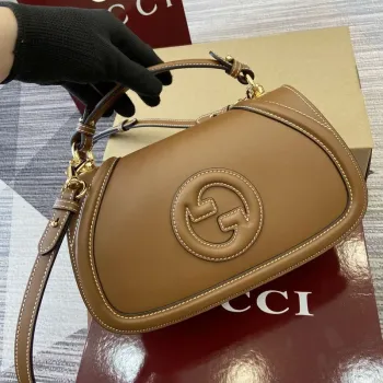 Gucci 815714 Gucci Blondie Malá Taška s Horním Uchem Hnědá Hladká Kůže