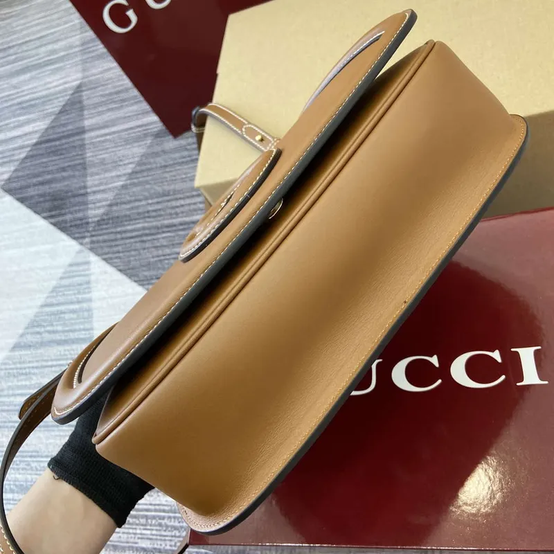 Gucci 815714 Gucci Blondie Malá Taška s Horním Uchem Hnědá Hladká Kůže