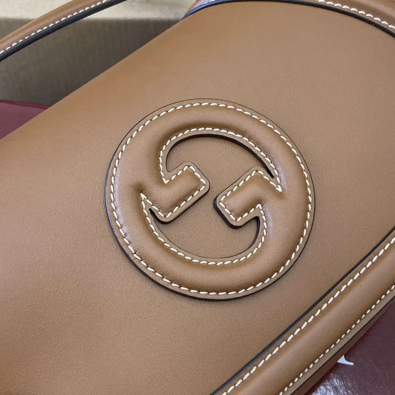 Gucci 815714 Gucci Blondie Malá Taška s Horním Uchem Hnědá Hladká Kůže