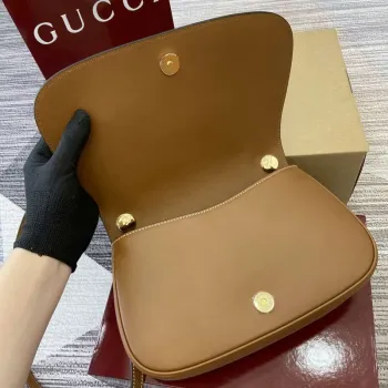 Gucci 815714 Gucci Blondie Malá Taška s Horním Uchem Hnědá Hladká Kůže