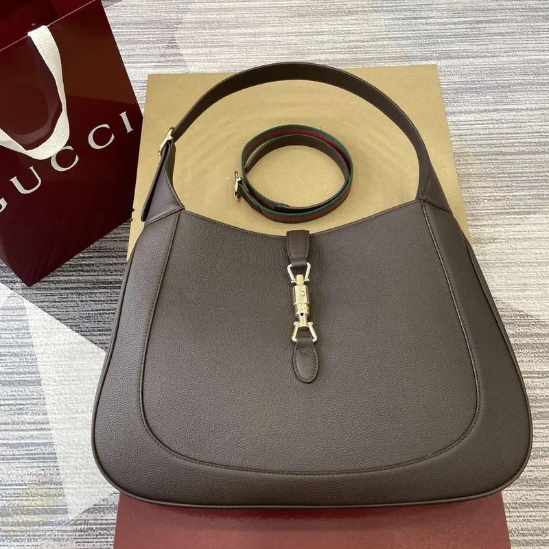 Gucci 813650 Jackie Velká Kabelka přes Rameno Hnědá