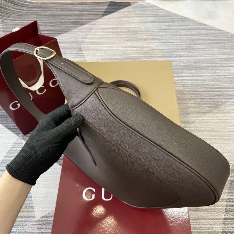 Gucci 813650 Jackie Velká Kabelka přes Rameno Hnědá