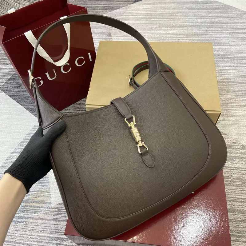 Gucci 813650 Jackie Velká Kabelka přes Rameno Hnědá
