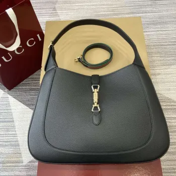 Gucci 813650 Jackie Velká Kabelka přes Rameno Černá
