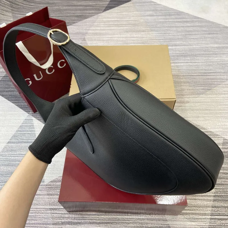 Gucci 813650 Jackie Velká Kabelka přes Rameno Černá