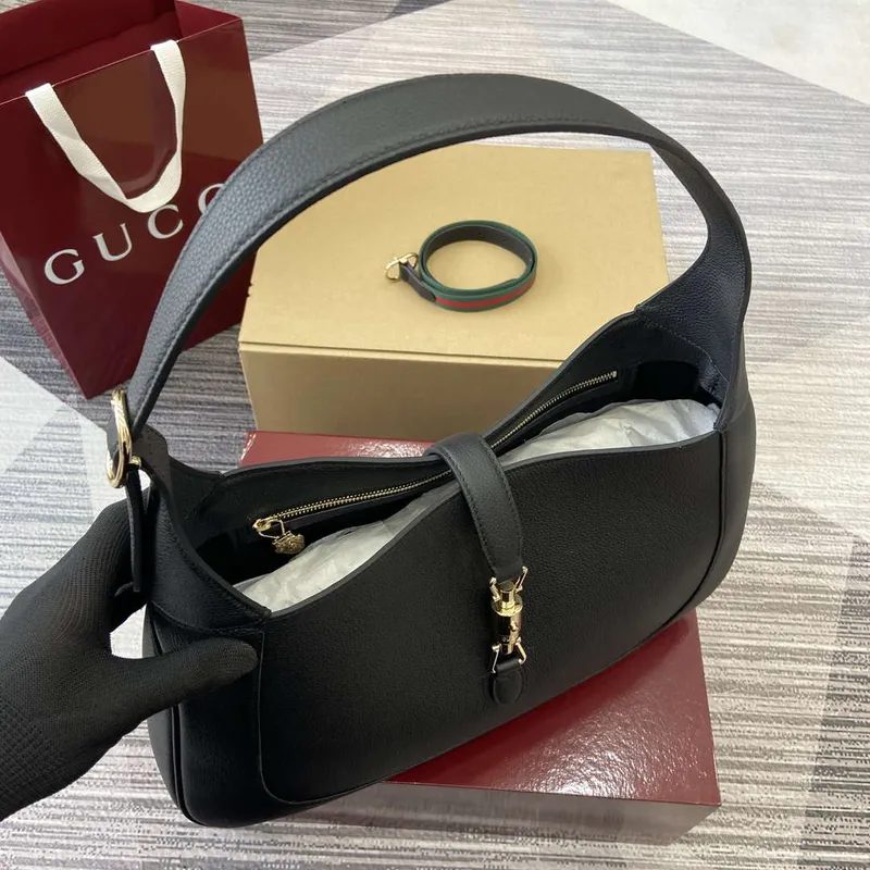Gucci 813650 Jackie Velká Kabelka přes Rameno Černá