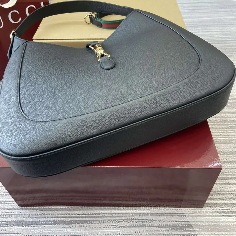 Gucci 813650 Jackie Velká Kabelka přes Rameno Černá