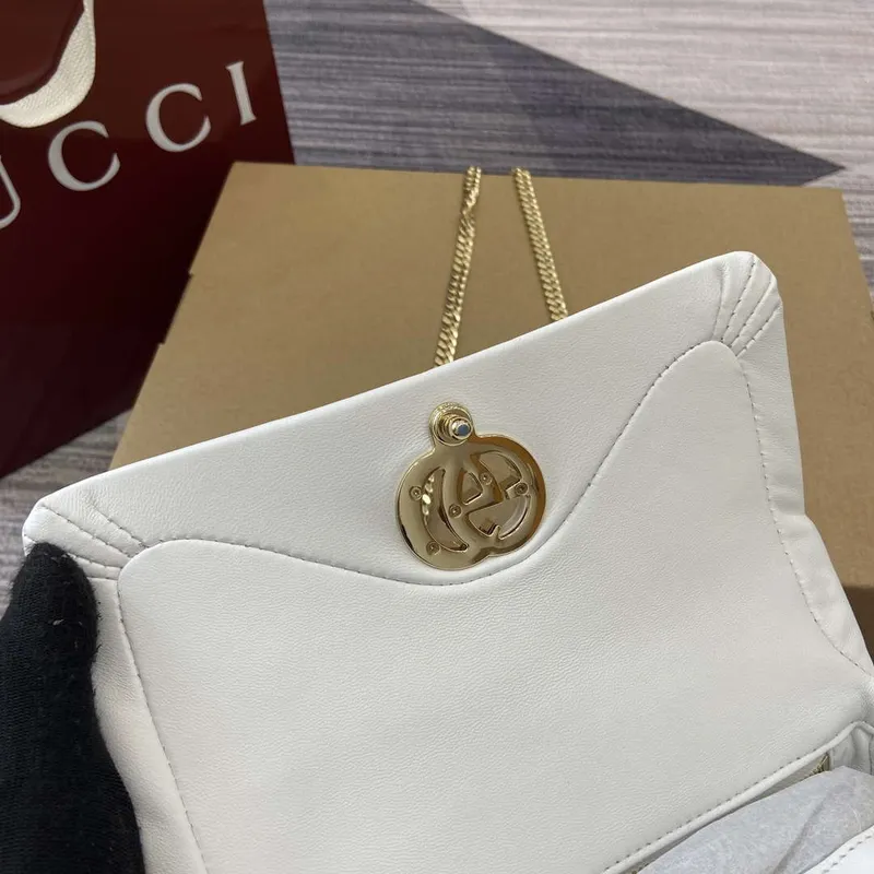 Gucci 806017 GG Milano Mini Taška s Horním Úchopem Bílá nadýchaná kůže
