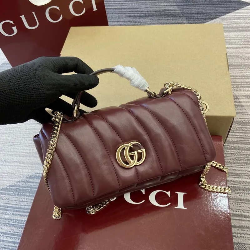 Gucci 806017 GG Milano Mini Top Handle Bag červená nadýchaná prošívaná kůže