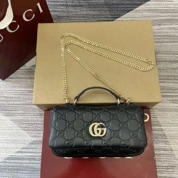 Gucci 806017 GG Milano Mini Top Handle Bag Černá GG nadýchaná kůže