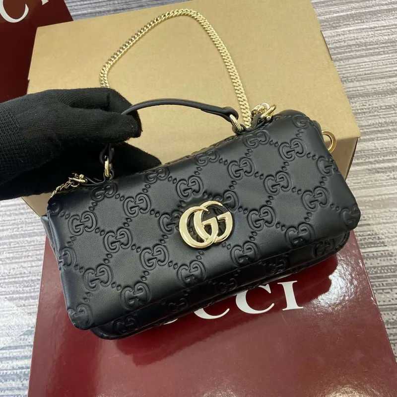 Gucci 806017 GG Milano Mini Top Handle Bag Černá GG nadýchaná kůže
