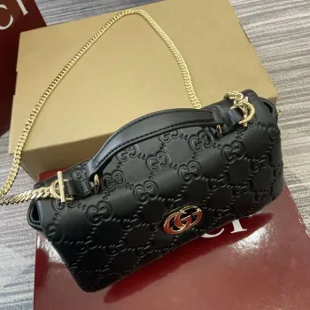 Gucci 806017 GG Milano Mini Top Handle Bag Černá GG nadýchaná kůže