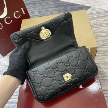 Gucci 806017 GG Milano Mini Top Handle Bag Černá GG nadýchaná kůže