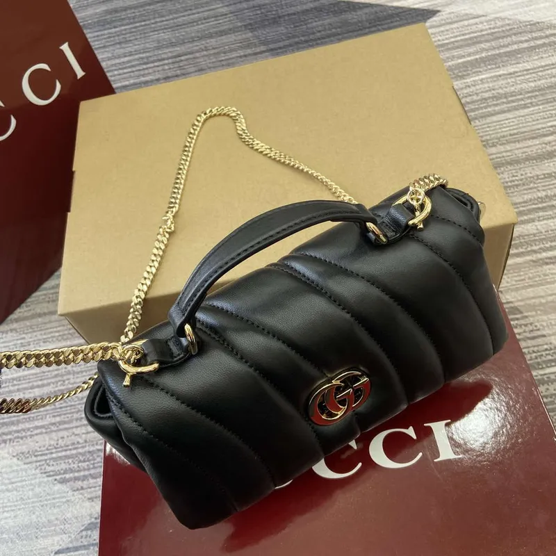 Gucci 806017 GG Milano Mini Top Handle Bag Černá nadýchaná prošívaná kůže