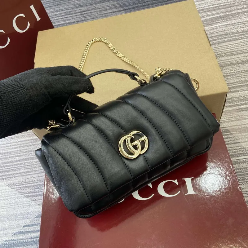 Gucci 806017 GG Milano Mini Top Handle Bag Černá nadýchaná prošívaná kůže
