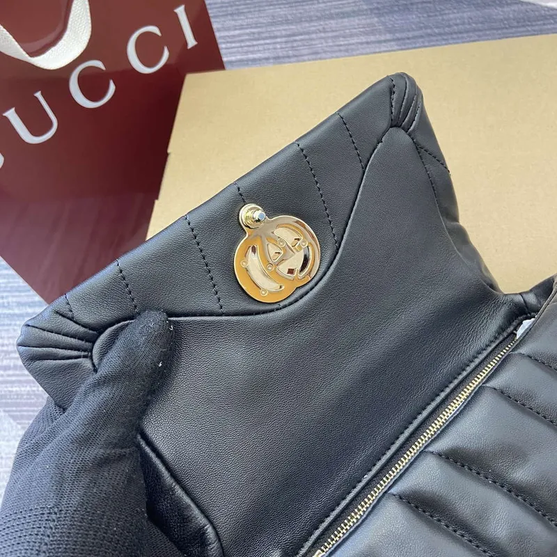 Gucci 806017 GG Milano Mini Top Handle Bag Černá nadýchaná prošívaná kůže