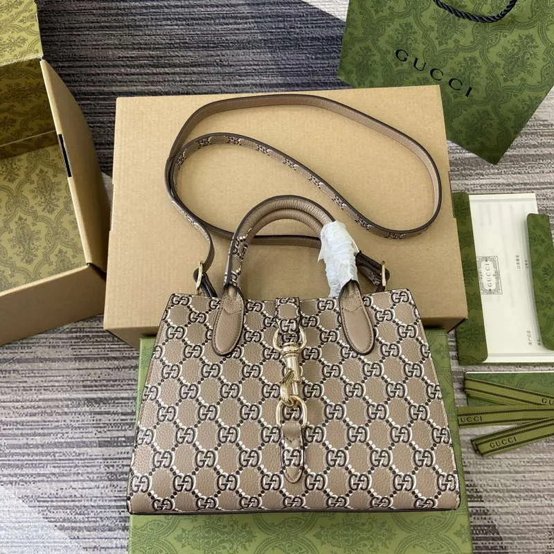Gucci 795349 Malá taška přes rameno s uzávěrem na háček taupe a vícebarevná kůže