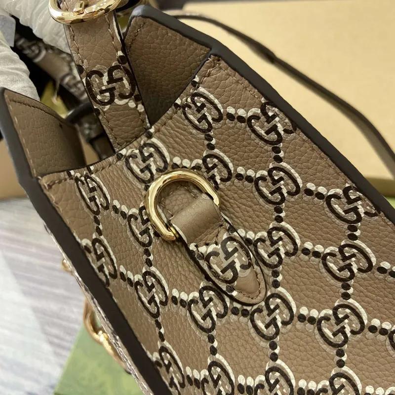 Gucci 795349 Malá taška přes rameno s uzávěrem na háček taupe a vícebarevná kůže