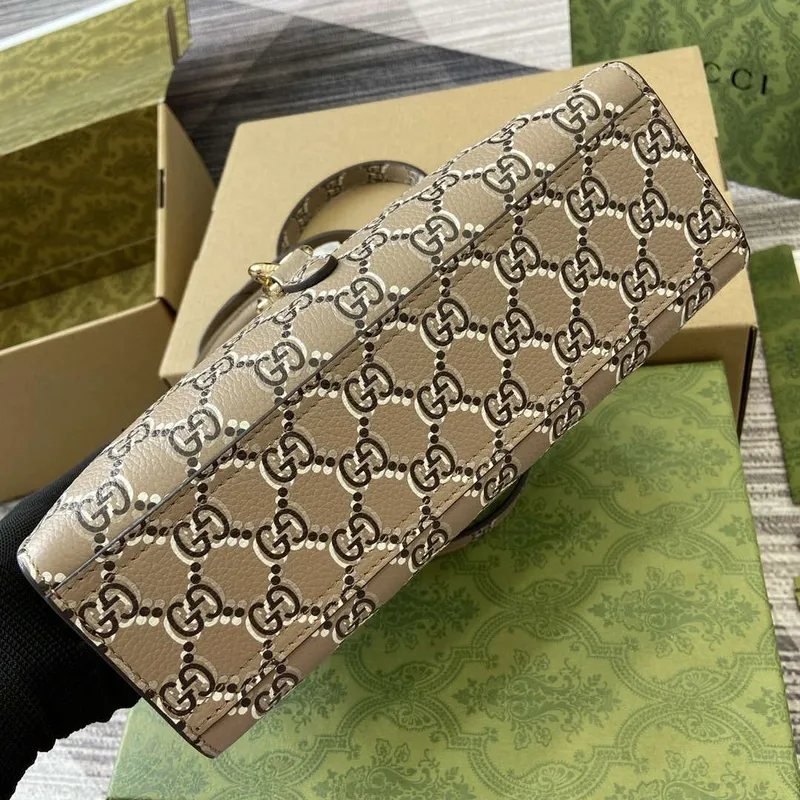 Gucci 795349 Malá taška přes rameno s uzávěrem na háček taupe a vícebarevná kůže