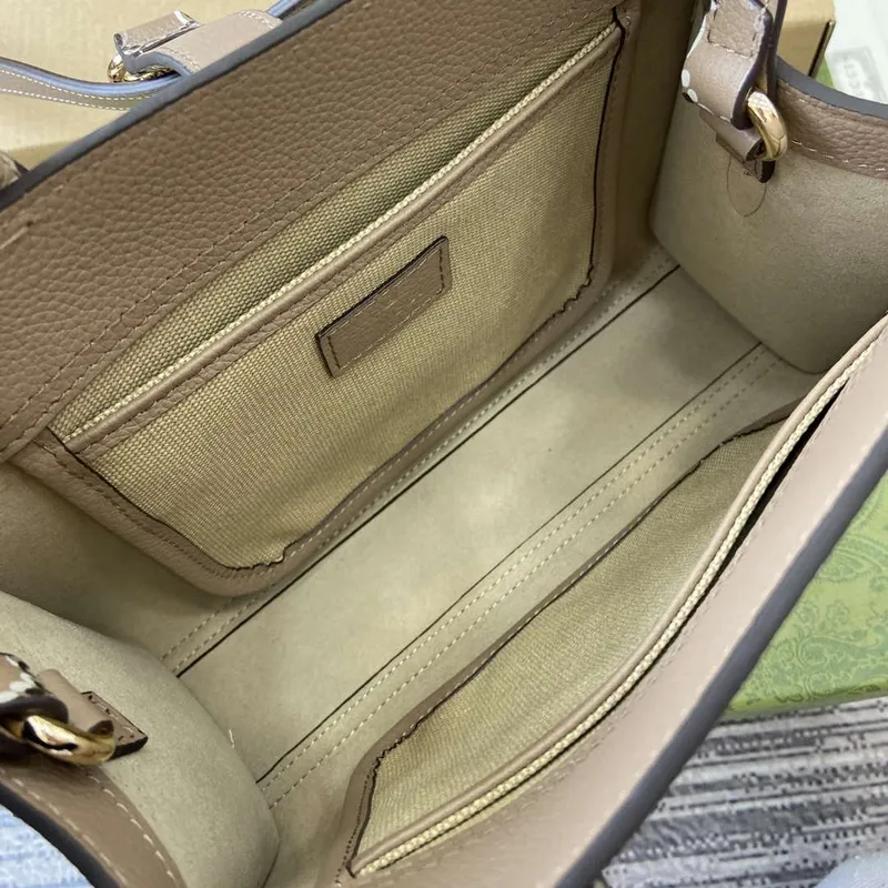 Gucci 795349 Malá taška přes rameno s uzávěrem na háček taupe a vícebarevná kůže