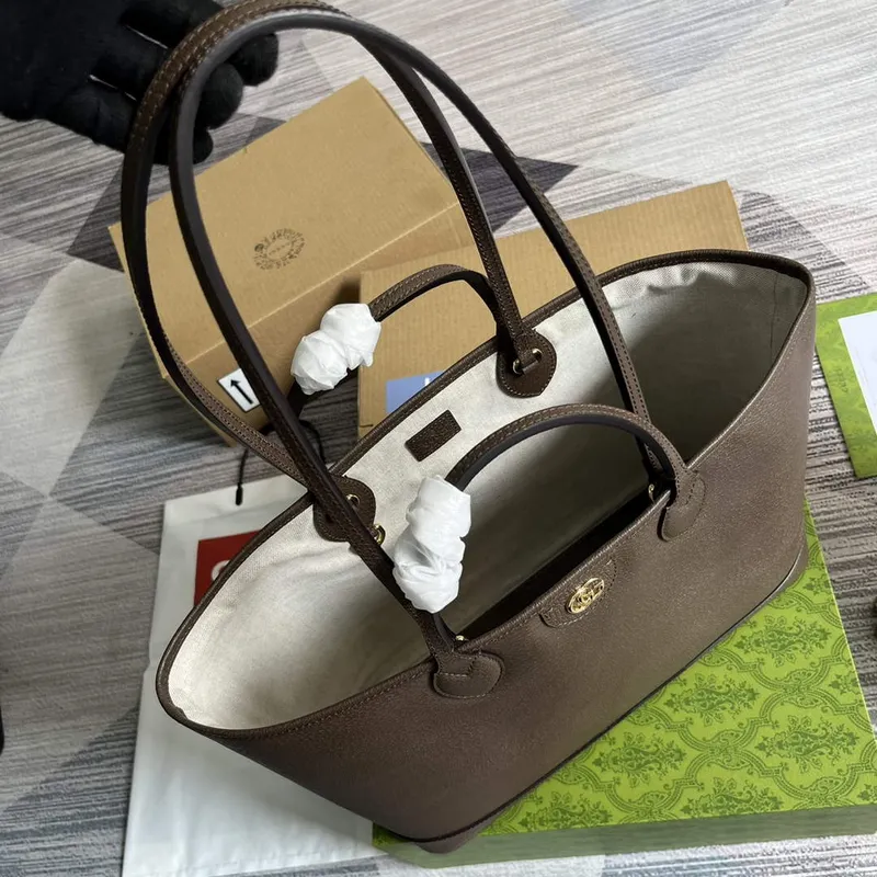 Gucci 739730 Ophidia Střední Tote Taška Hnědá kůže