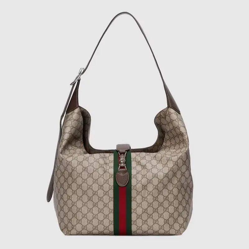 Gucci 763103 Gucci Jackie 1961 Malá ramenní taška Béžová a ebenová GG Supreme