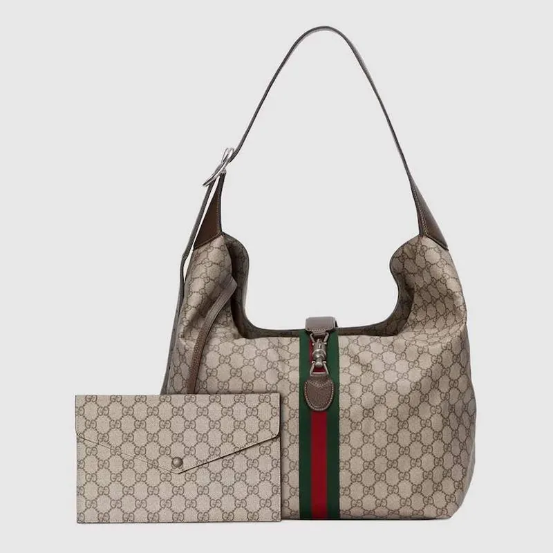 Gucci 763103 Gucci Jackie 1961 Malá ramenní taška Béžová a ebenová GG Supreme