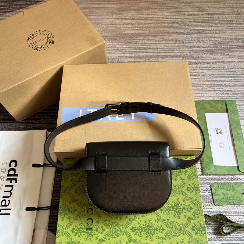 Gucci 760198 Gucci Horsebit 1955 Zaoblená ledvinka černá kůže