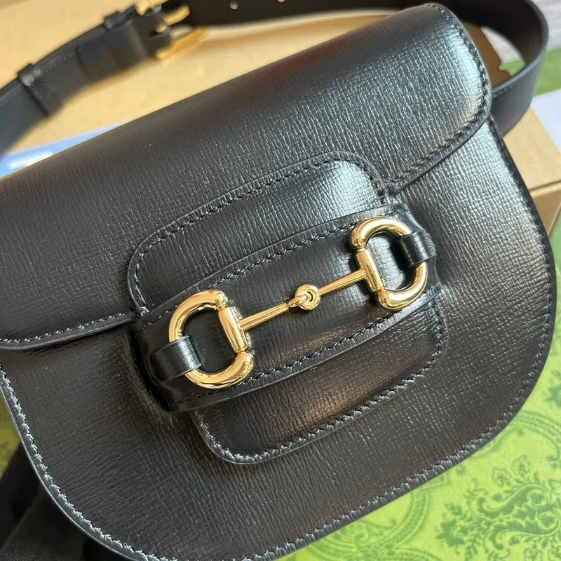 Gucci 760198 Gucci Horsebit 1955 Zaoblená ledvinka černá kůže