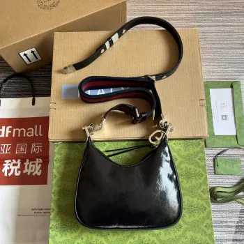 Gucci 699409 Gucci Attache Malá Ramenní Taška Černá GG Křišťálová Plátno