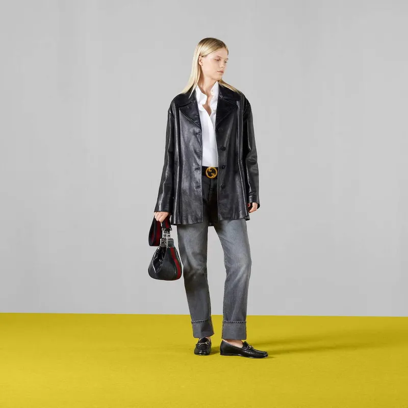 Gucci 699409 Gucci Attache Malá Ramenní Taška Černá GG Křišťálová Plátno