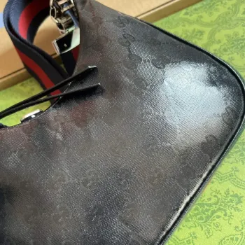 Gucci 699409 Gucci Attache Malá Ramenní Taška Černá GG Křišťálová Plátno