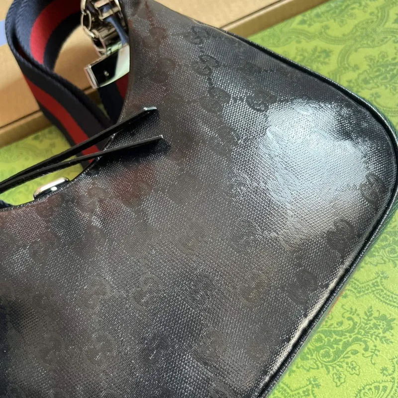 Gucci 699409 Gucci Attache Malá Ramenní Taška Černá GG Křišťálová Plátno