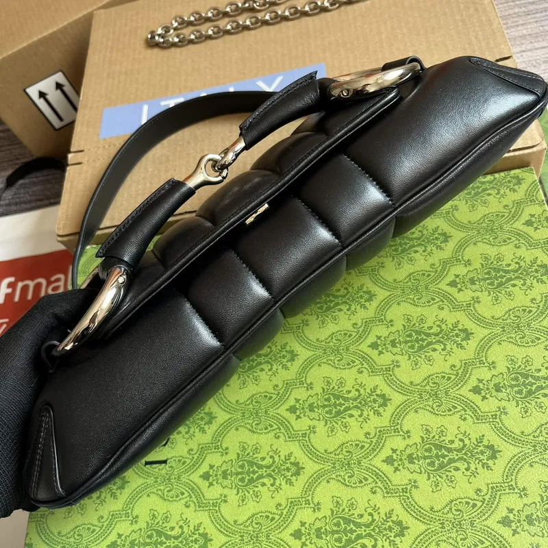 Gucci 764255 Gucci Horsebit Chain Ramenní Taška Černá Kůže
