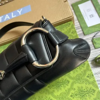 Gucci 764255 Gucci Horsebit Chain Ramenní Taška Černá Kůže