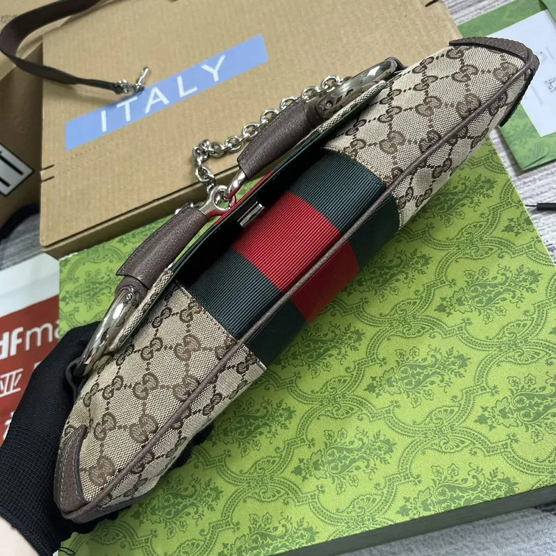 Gucci 764255 Gucci Horsebit Chain Shoulder Bag Béžová a Hnědá