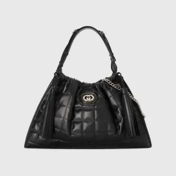 Gucci 746210 Gucci Deco Střední Tote Taška Černá Prošívaná Kůže