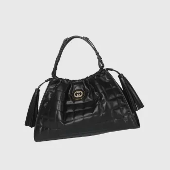 Gucci 746210 Gucci Deco Střední Tote Taška Černá Prošívaná Kůže