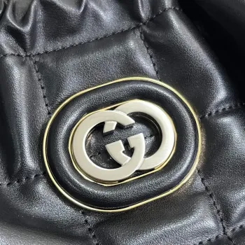 Gucci 746210 Gucci Deco Střední Tote Taška Černá Prošívaná Kůže