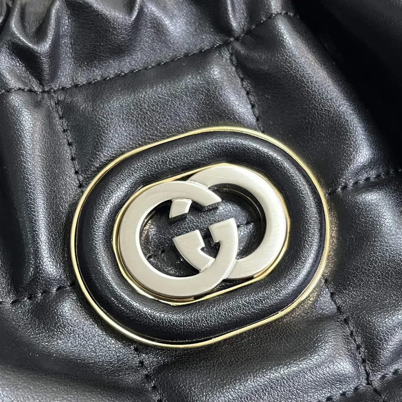 Gucci 746210 Gucci Deco Střední Tote Taška Černá Prošívaná Kůže