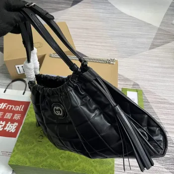 Gucci 746210 Gucci Deco Střední Tote Taška Černá Prošívaná Kůže