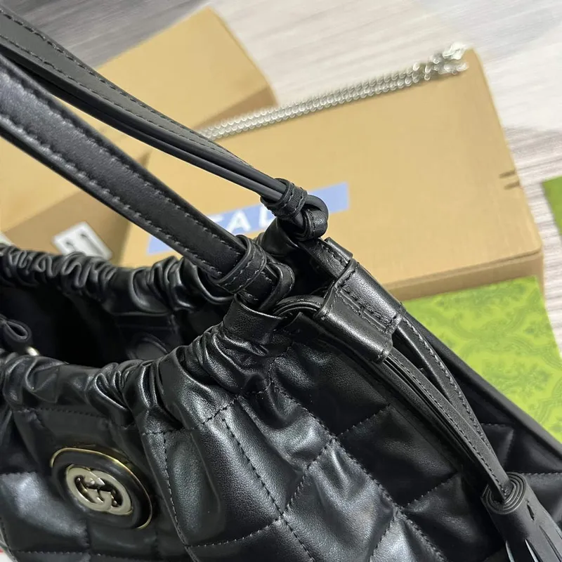Gucci 746210 Gucci Deco Střední Tote Taška Černá Prošívaná Kůže