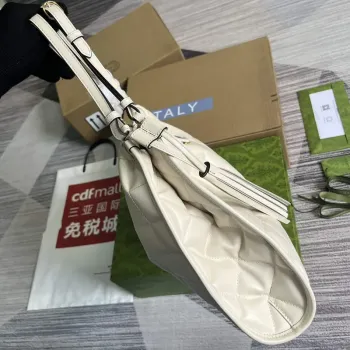 Gucci 746210 Gucci Deco Střední Taška přes Rameno Bílá Prošívaná Kůže