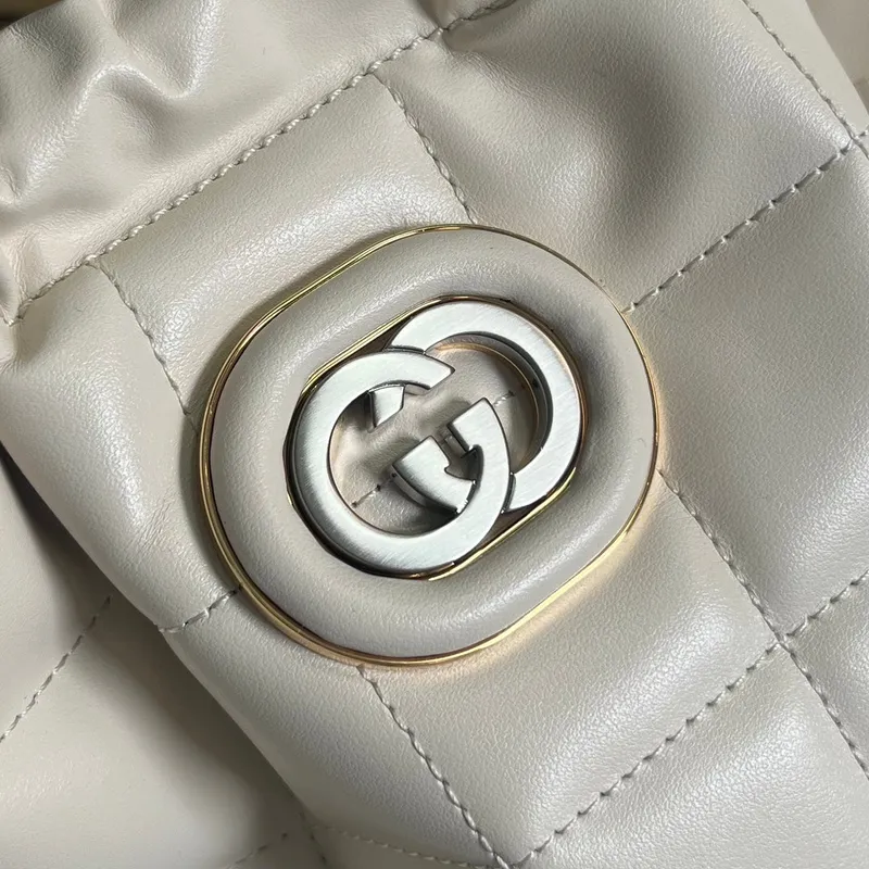 Gucci 746210 Gucci Deco Střední Taška přes Rameno Bílá Prošívaná Kůže