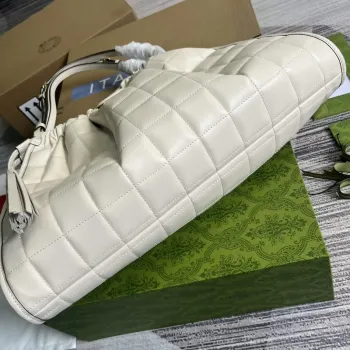 Gucci 746210 Gucci Deco Střední Taška přes Rameno Bílá Prošívaná Kůže