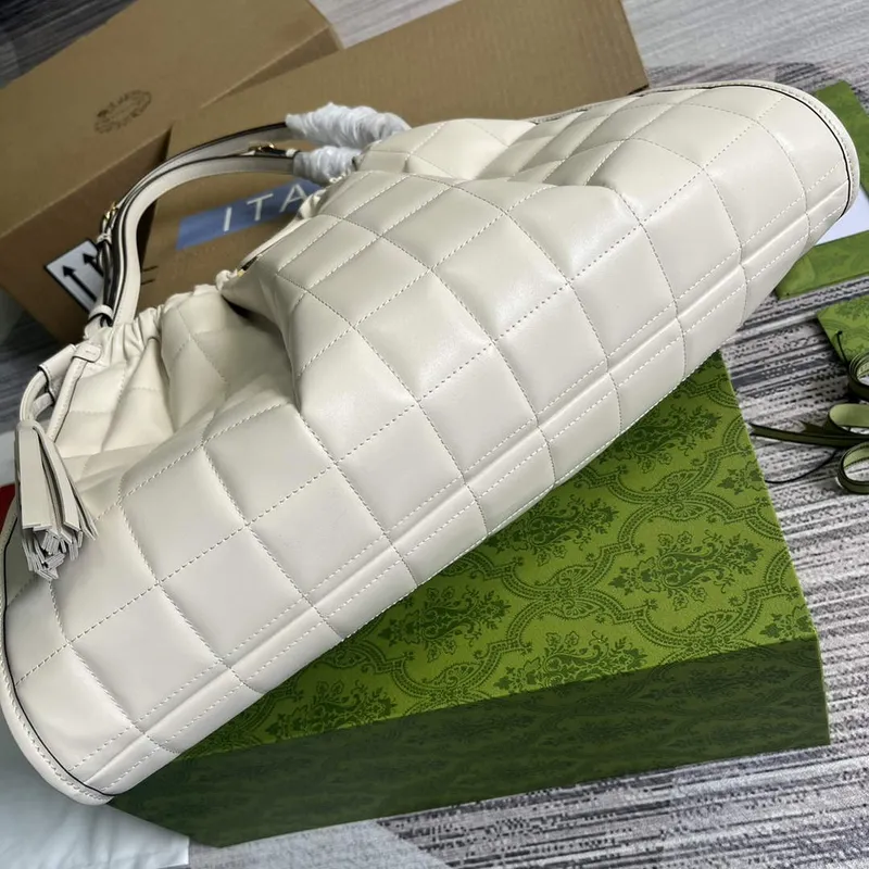 Gucci 746210 Gucci Deco Střední Taška přes Rameno Bílá Prošívaná Kůže